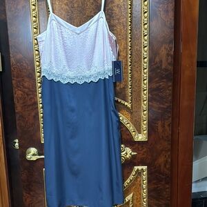 W by Worth Pink and Blue Chemise with Lace Trim